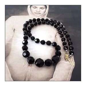 Vintage Czech Jet Crystal Beads Mourning Necklace